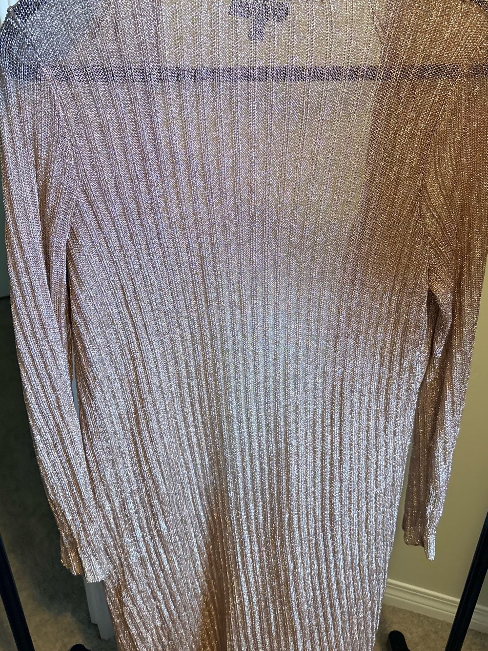 TOPSHOP Rose Gold Metallic Ribbed Open-Front Cardigan - Picture 2 of 3